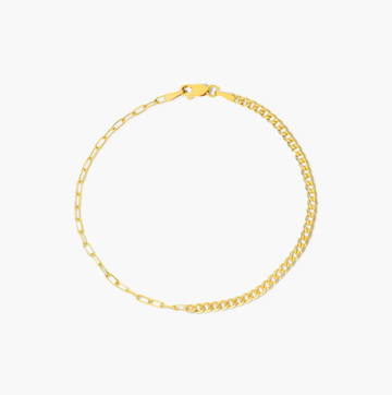 Combo Paperclip and Curb Chain Bracelet In 14K Yellow Gold