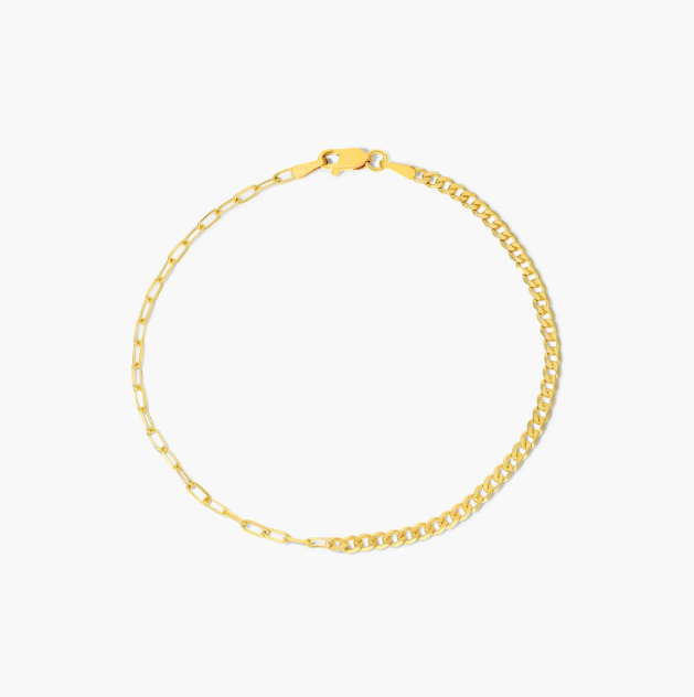 Combo Paperclip and Curb Chain Bracelet In 14K Yellow Gold