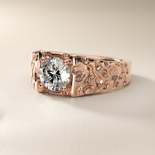 Men's Nugget Engagement Ring in 14k Rose Gold