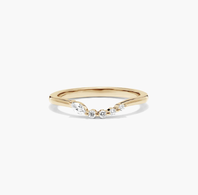 Marquise and Round Diamond Wave Wedding Ring In 14K Yellow Gold (1.50mm)