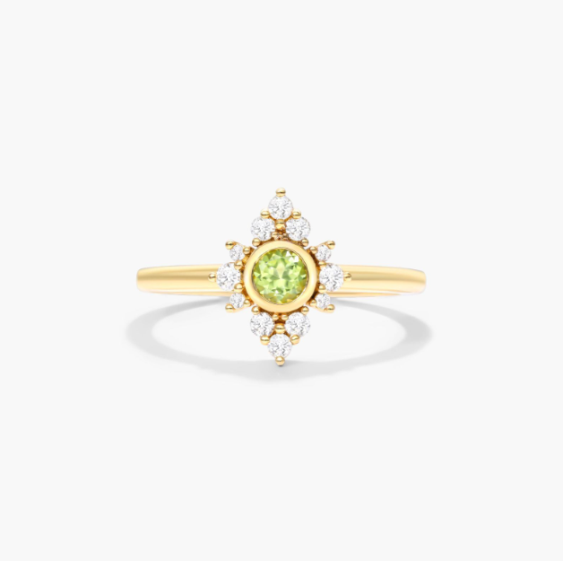 Lace Peridot And Diamond Ring In 14K Yellow Gold