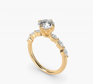 Marquise Cut Side Stone Diamond Shared Prong Engagement Ring In 14K Yellow Gold