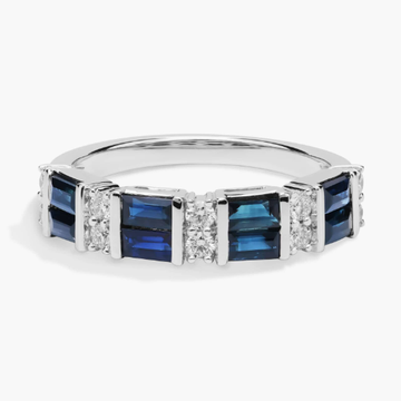 Alternating Sapphire Baguette and Diamond Ring in 14k White Gold