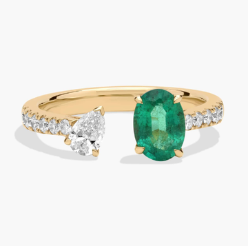 Emerald and Diamond Pavé Two Stone Toi Et Moi Ring in 18K Yellow Gold