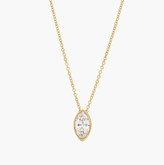 Bezel Solitaire Pendant Necklace With 1 CTW Marquise Cut Lab-Grown Diamonds in 14K Yellow Gold