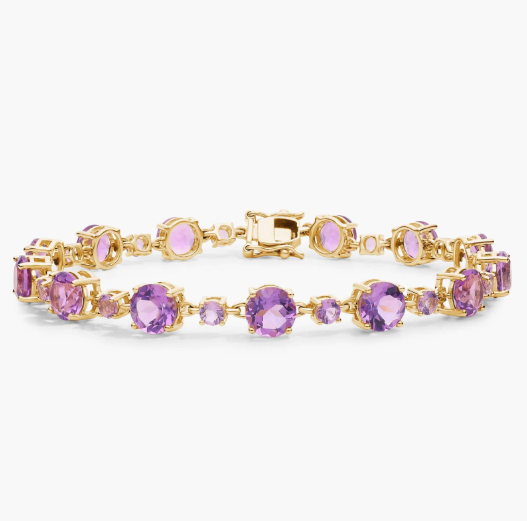 Amethyst and Rose de France Alternating Bracelet in 14k Yellow Gold