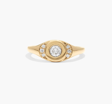 Signet Ring With 0.20 CTW Round Lab-Grown Diamonds In 14K Yellow Gold