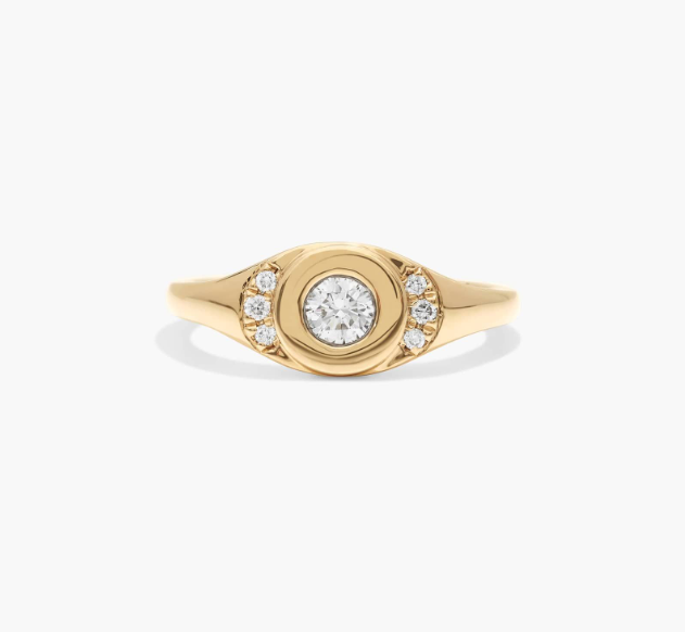Signet Ring With 0.20 CTW Round Lab-Grown Diamonds In 14K Yellow Gold