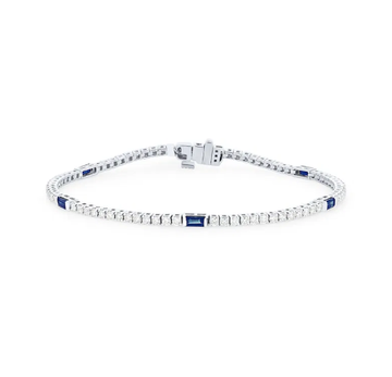 Sapphire and Diamond Station Tennis Bracelet 14K