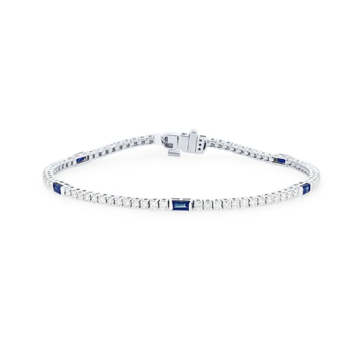 Sapphire and Diamond Station Tennis Bracelet 14K