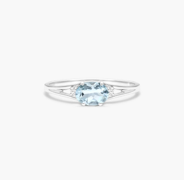 Oval Aquamarine And Diamond Accent Birthstone Ring In 14K White Gold