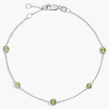 Peridot Stationed Bezel-Set Bracelet in 14k White Gold (3mm)