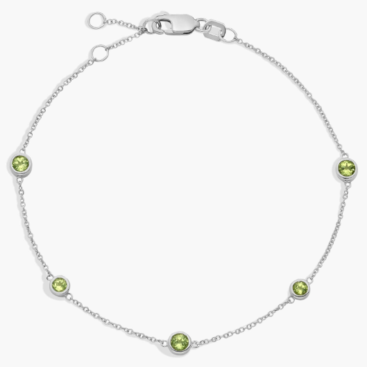 Peridot Stationed Bezel-Set Bracelet in 14k White Gold (3mm)
