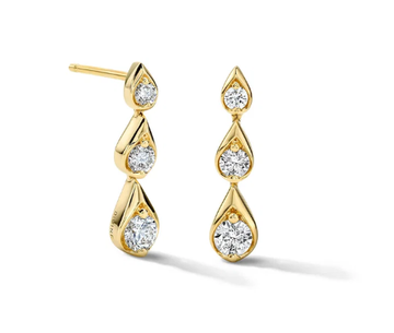 Three Diamond Teardrop Earrings 14K