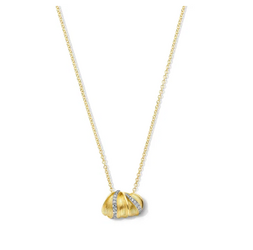 Diamond Double Petal Pendant Necklace 18K