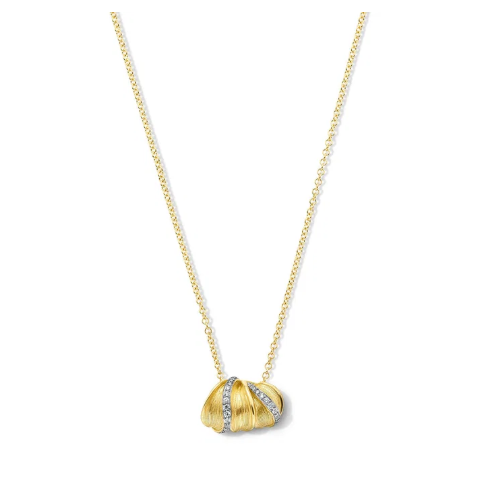 Diamond Double Petal Pendant Necklace 18K