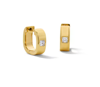 3/8 CT. T.W. Square-Cut Lab-Grown Diamond Solitaire Huggie Hoop Earrings in Sterling Silver with 14K Gold Plate (F/VS2)