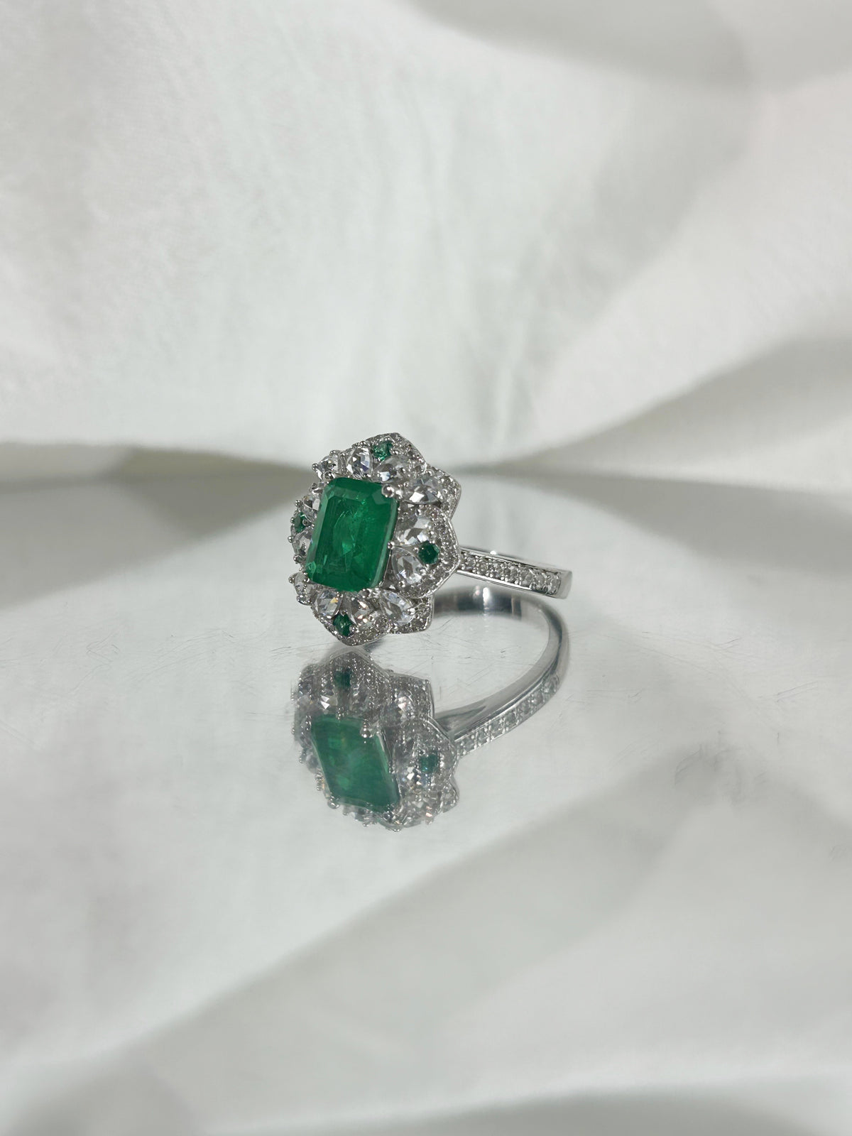 Emerald Cut Lab Grown Emerald Ring, Center Stone 2.0ct in S925 Silver