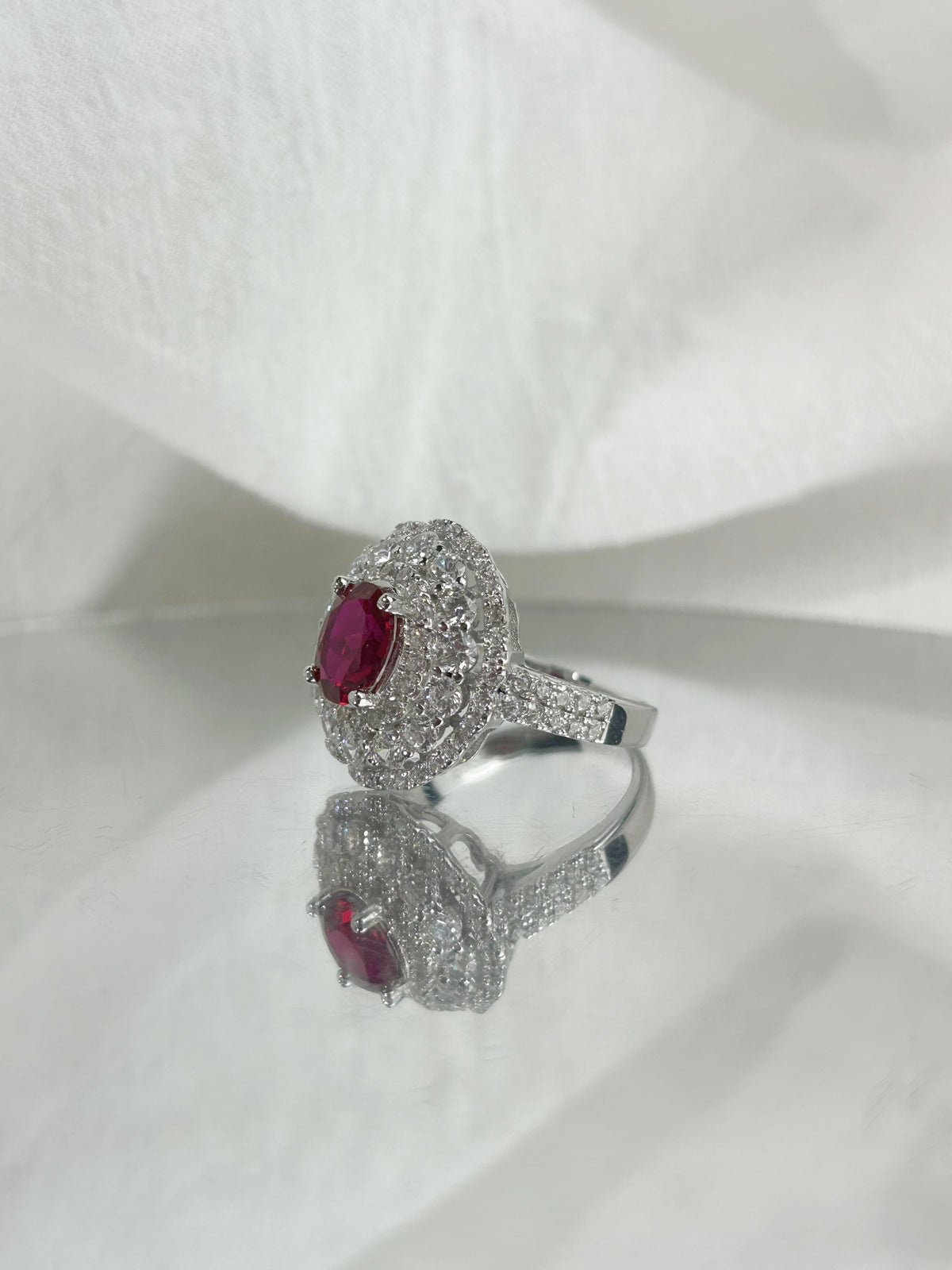 Oval Cut Lab Grown Ruby Ring , Center Stone 1.5ct in S925 Silver