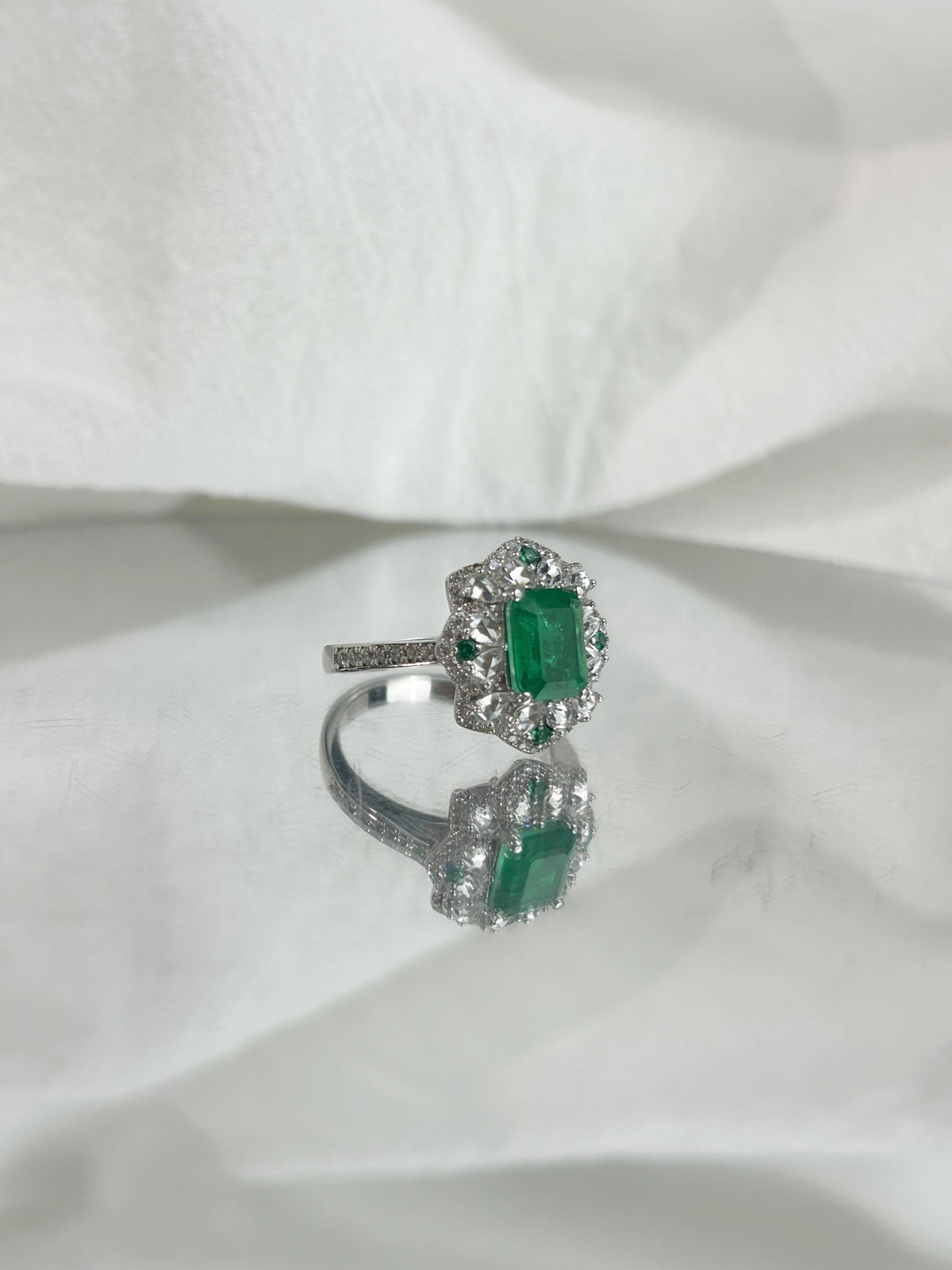 Emerald Cut Lab Grown Emerald Ring, Center Stone 2.0ct in S925 Silver