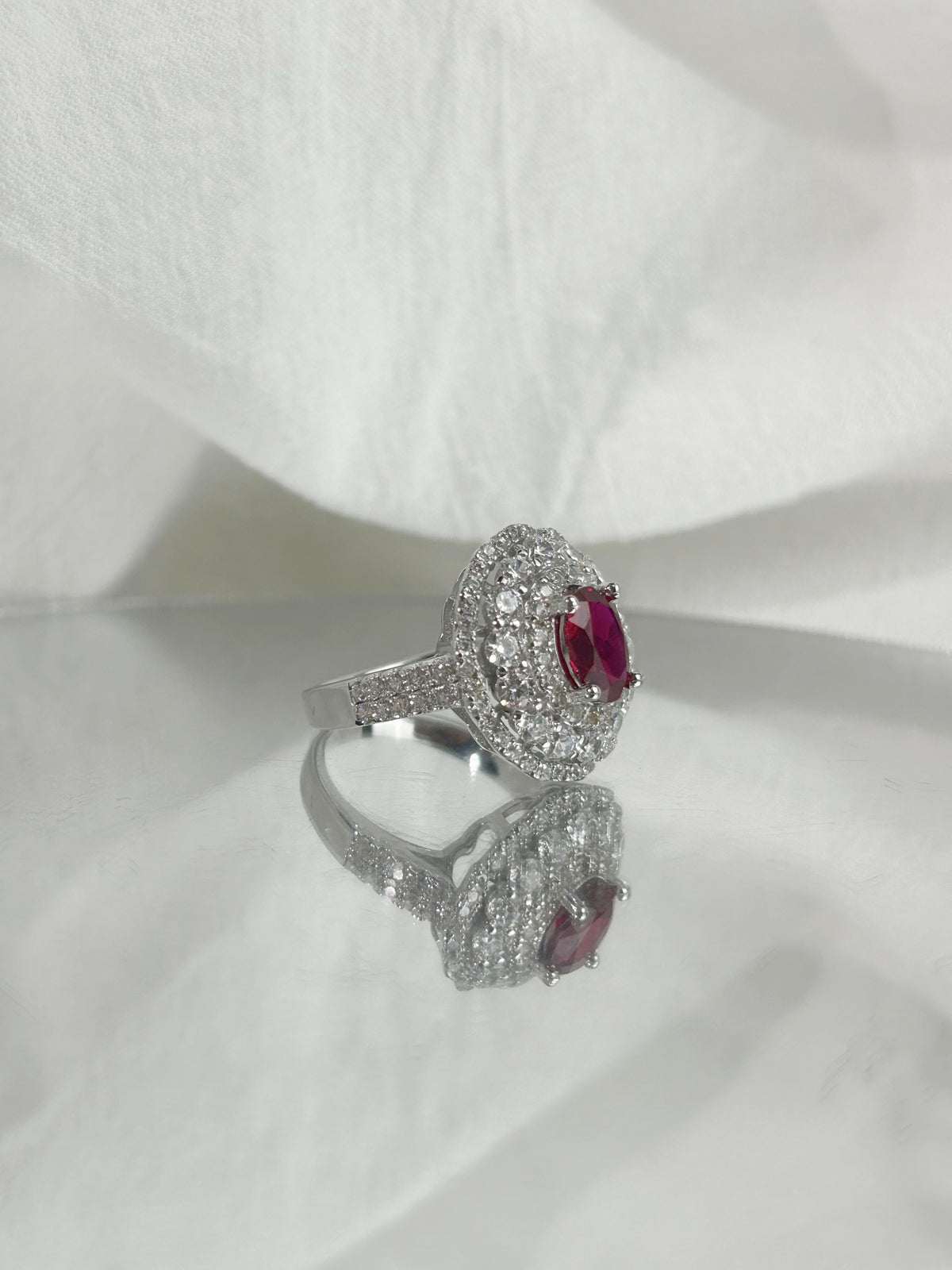 Oval Cut Lab Grown Ruby Ring , Center Stone 1.5ct in S925 Silver