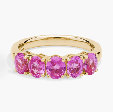 5-Stone Oval Pink Sapphire Ring in 14k Yellow Gold (5x4mm)