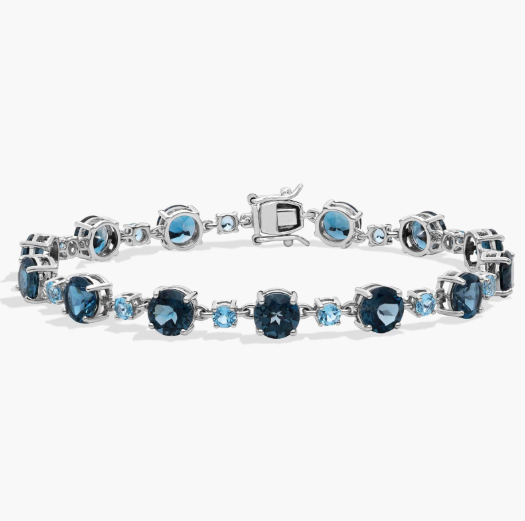 Swiss Blue Topaz and London Blue Topaz Alternating Bracelet in 14k White Gold