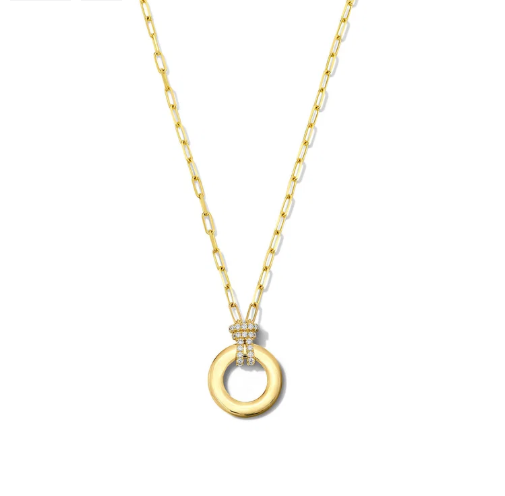 Gold Circle Diamond Bail Paperclip Chain Necklace