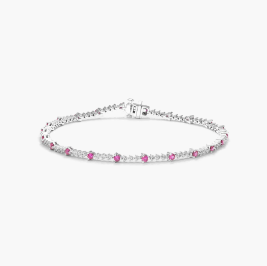 Perpetual Diamond And Ruby Tennis Bracelet In 14K White Gold