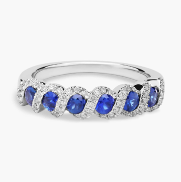 Round Sapphire and Diamond Band in 14k White Gold (2.8mm)