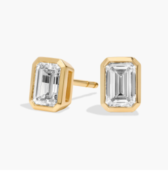 Bezel Set Emerald Cut Lab-Grown Diamond Stud Earrings In 14K Yellow Gold (2 Ct. tw. - F-G / VS2-SI1)