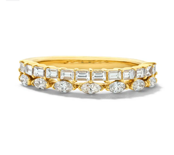 Two Row Marquise & Emerald Cut Diamond Band 14K