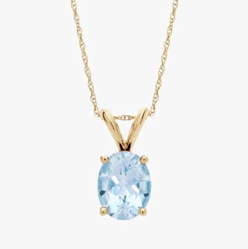 Oval Birthstone Aquamarine Pendant Necklace in 14K Yellow Gold (9x7mm)