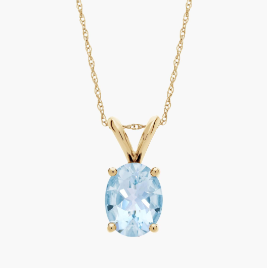 Oval Birthstone Aquamarine Pendant Necklace in 14K Yellow Gold (9x7mm)