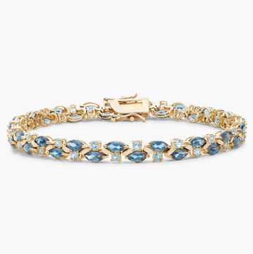 London and Swiss Blue Topaz, Marquise and Round Bracelet in 14k Yellow Gold