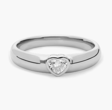 Heart Diamond Solitaire Bezel Ring in 14K White Gold