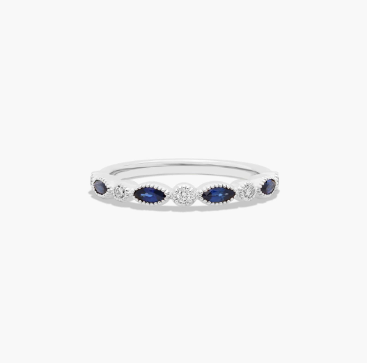 Round Diamond and Marquise Sapphire Wedding Ring In Platinum (1.50mm)