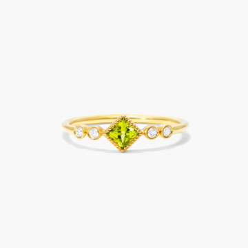 Dainty Peridot Bezel Diamond Ring In 14K Yellow Gold