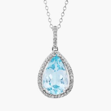 Sky Blue Topaz Elegant Halo Pendant in Sterling Silver (14x9mm)