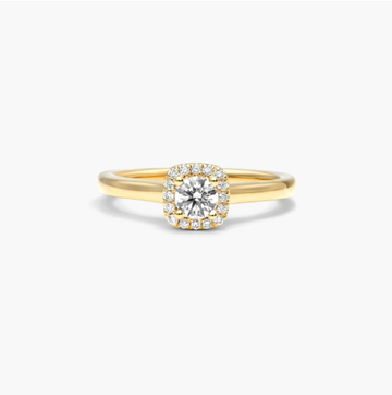Cushion Cut Halo Lab-Grown Diamond Ring In 14K Yellow Gold