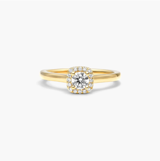 Cushion Cut Halo Lab-Grown Diamond Ring In 14K Yellow Gold