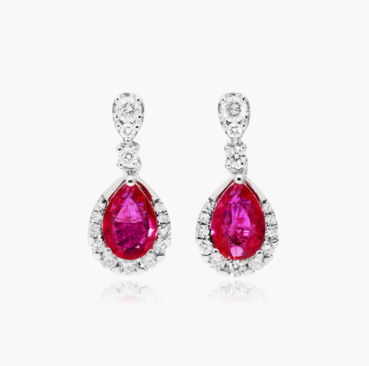 Regal Ruby Drop Earrings In 14K White Gold