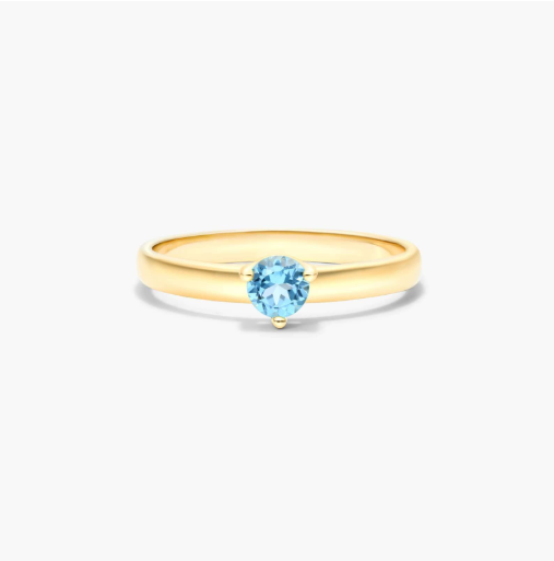 Blue Topaz Solitaire Birthstone Ring In 14K Yellow Gold