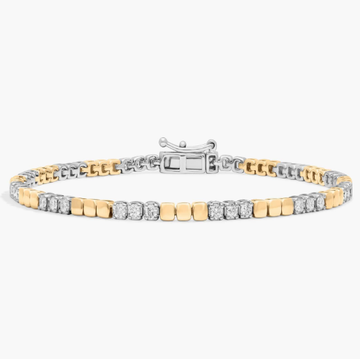 Alternating Two Tone Diamond Bracelet with 1 CTW Round Cut Lab-Grown Diamonds in 14K White & Yellow Gold