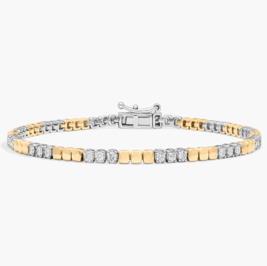 Alternating Two Tone Diamond Bracelet with 1 CTW Round Cut Lab-Grown Diamonds in 14K White & Yellow Gold