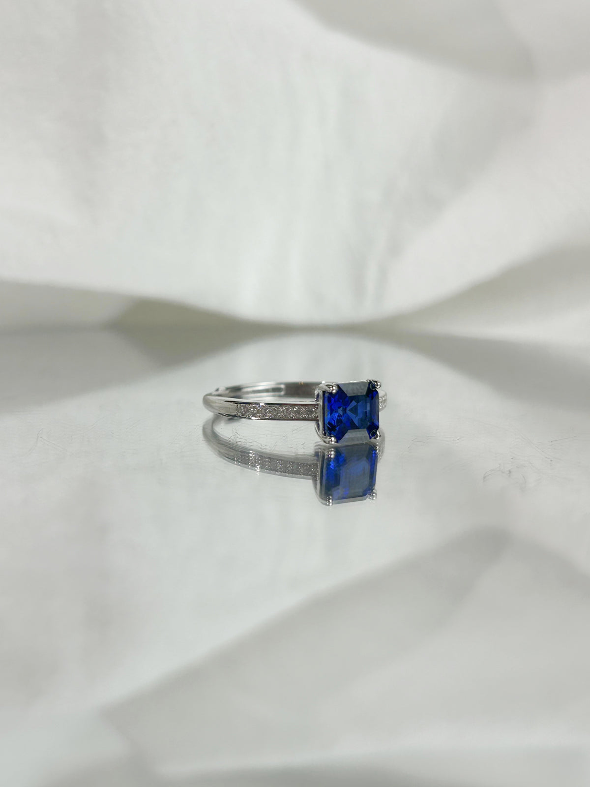 Asscher Cut Lab Grown Sapphire Ring, Center Stone 1.3ct in S925 Silver