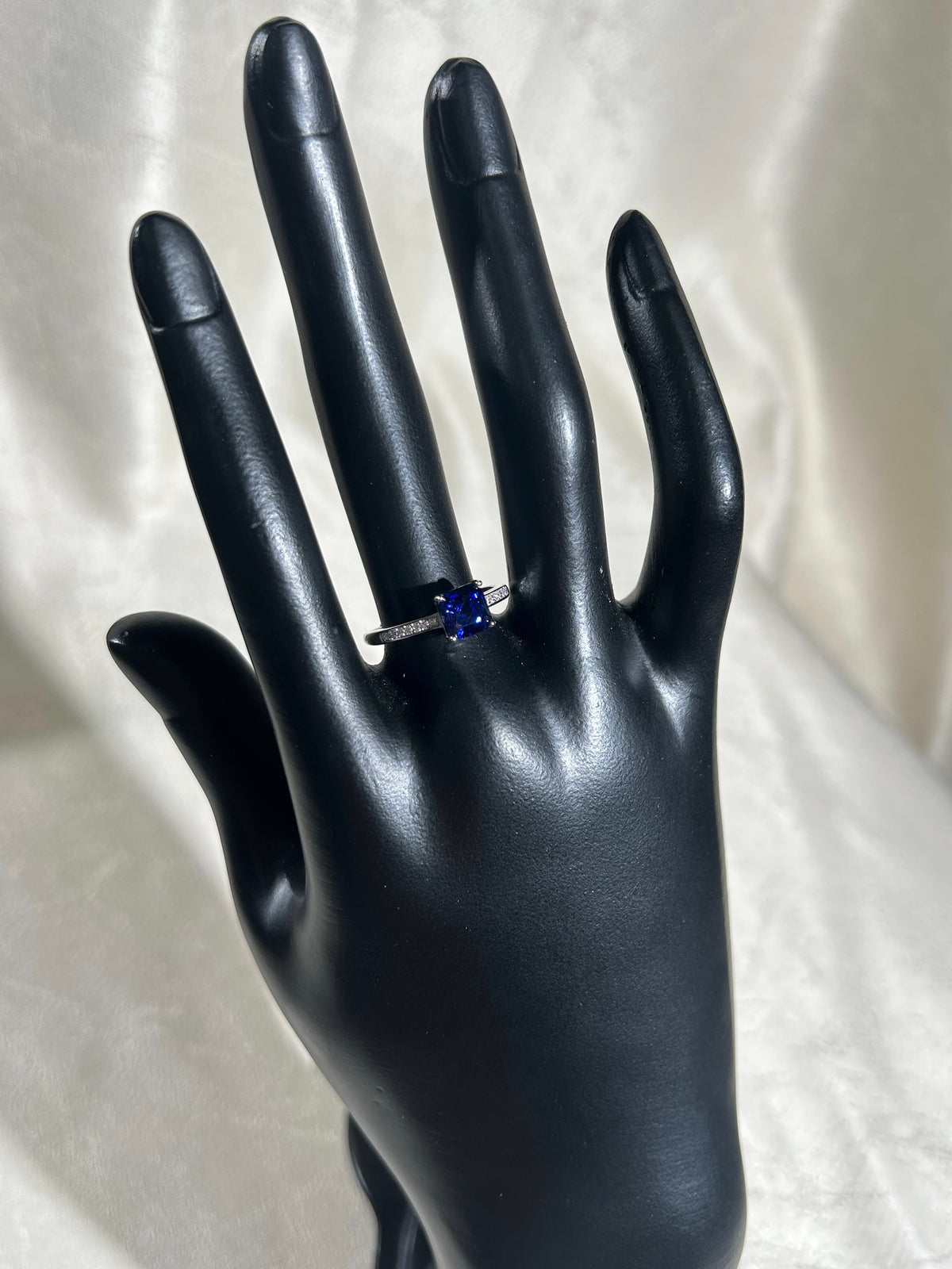 Asscher Cut Lab Grown Sapphire Ring, Center Stone 1.3ct in S925 Silver