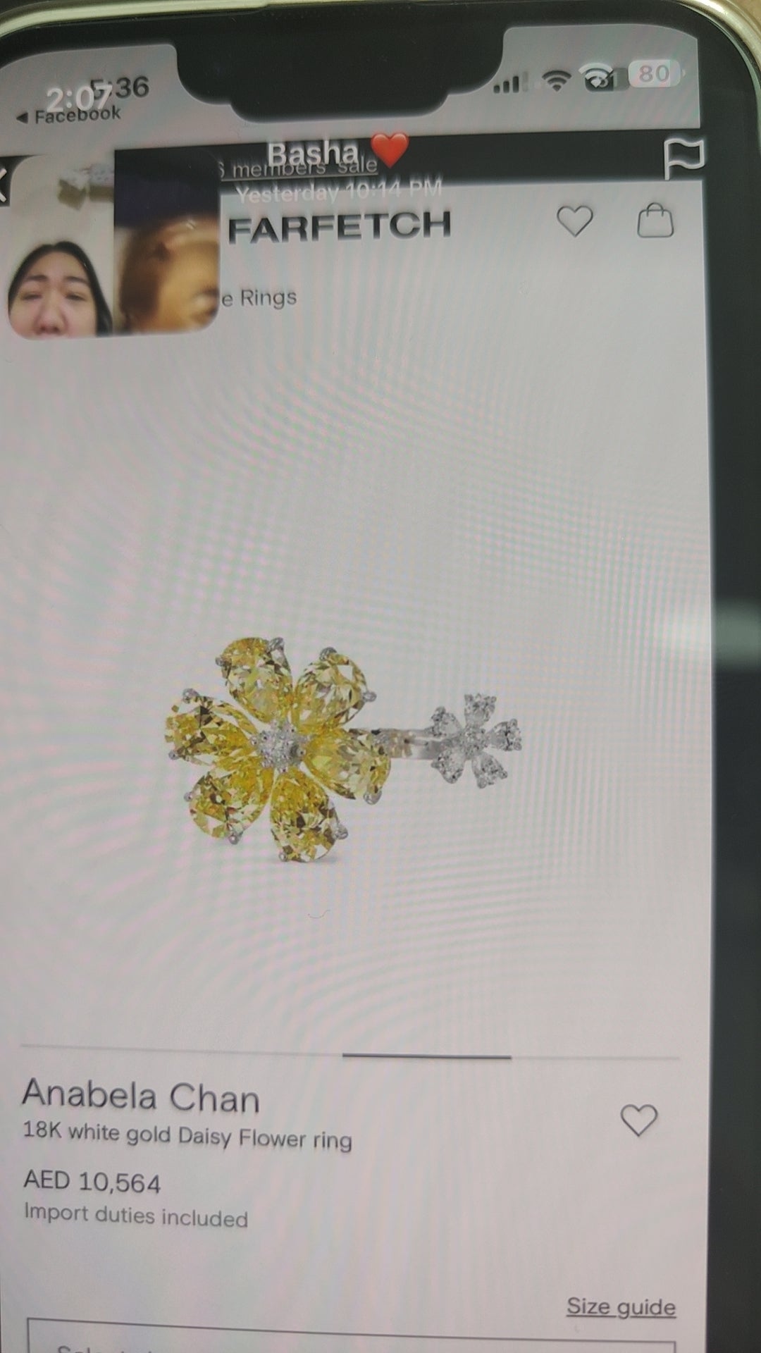 Basha 10k white gold flower ring yellow with white diamond