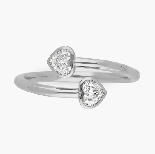 Heart Diamond Bezel Wrap Ring in 14K White Gold