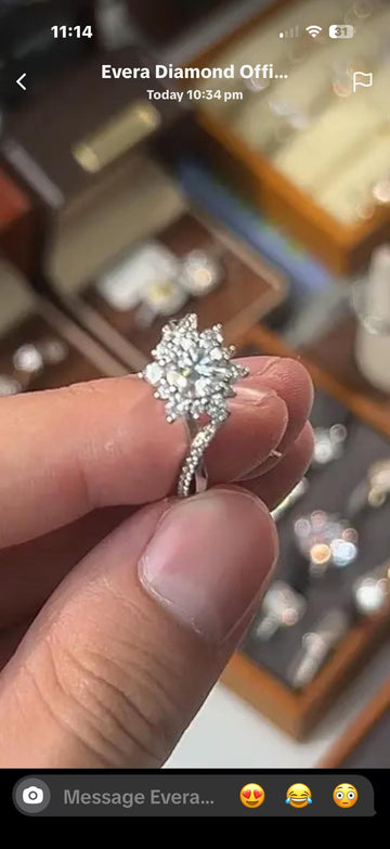 Sunflower real diamond ring, size 6 , Sterling Silver Made
